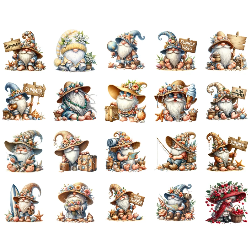 

Beach Shell Dwarfs summer Heat Transfer Stickers Iron On Clothes DTF Print Vinyl Thermal Appliques Washable Patch