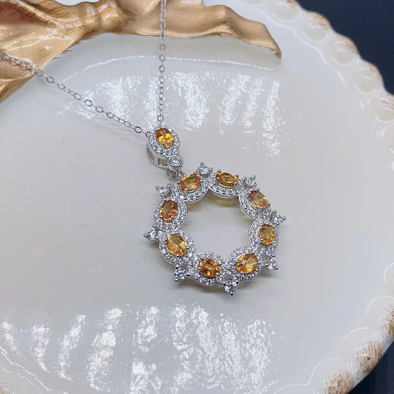 Dazzling Crystal Pendant for Daily Wear 3mm*4mm Total 1.1ct Natural Citrine Necklace Pendant Solid 925 Silver Citrine Jewelry