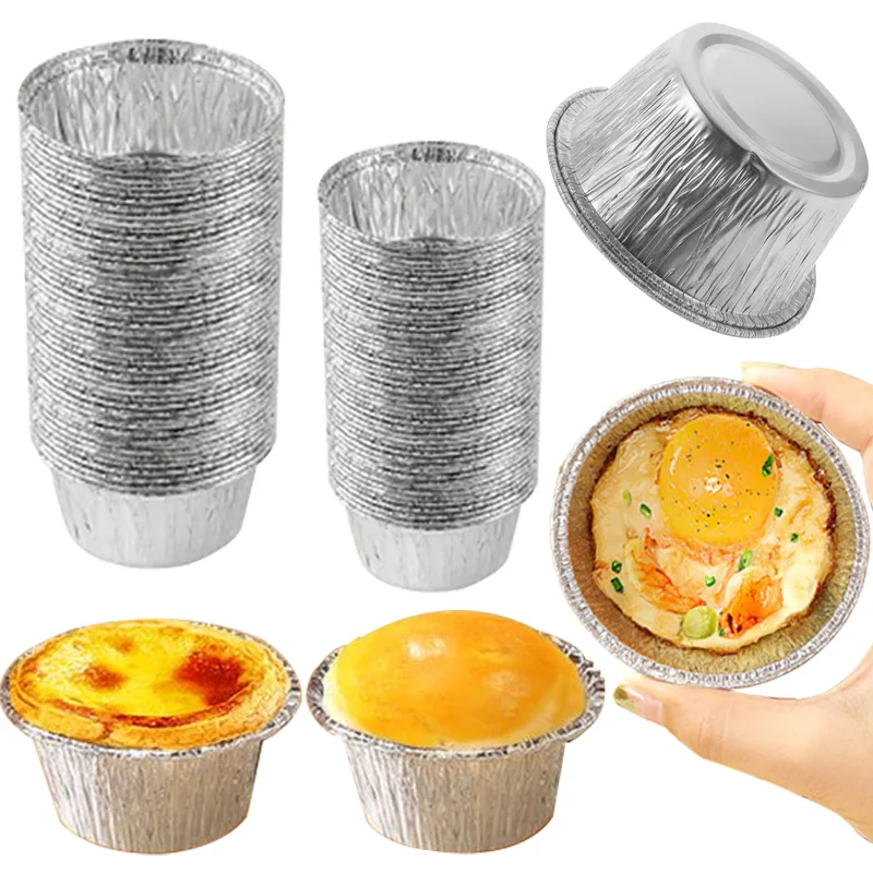 20Pcs Silver Aluminum Foil Cake Cups, Large and Small Sizes, Non-Stick, Fast Heating, Suitable for Cakes, Puddings, and Baking, Perfect for Holidays and Daily Use, a Must-Have for Baking