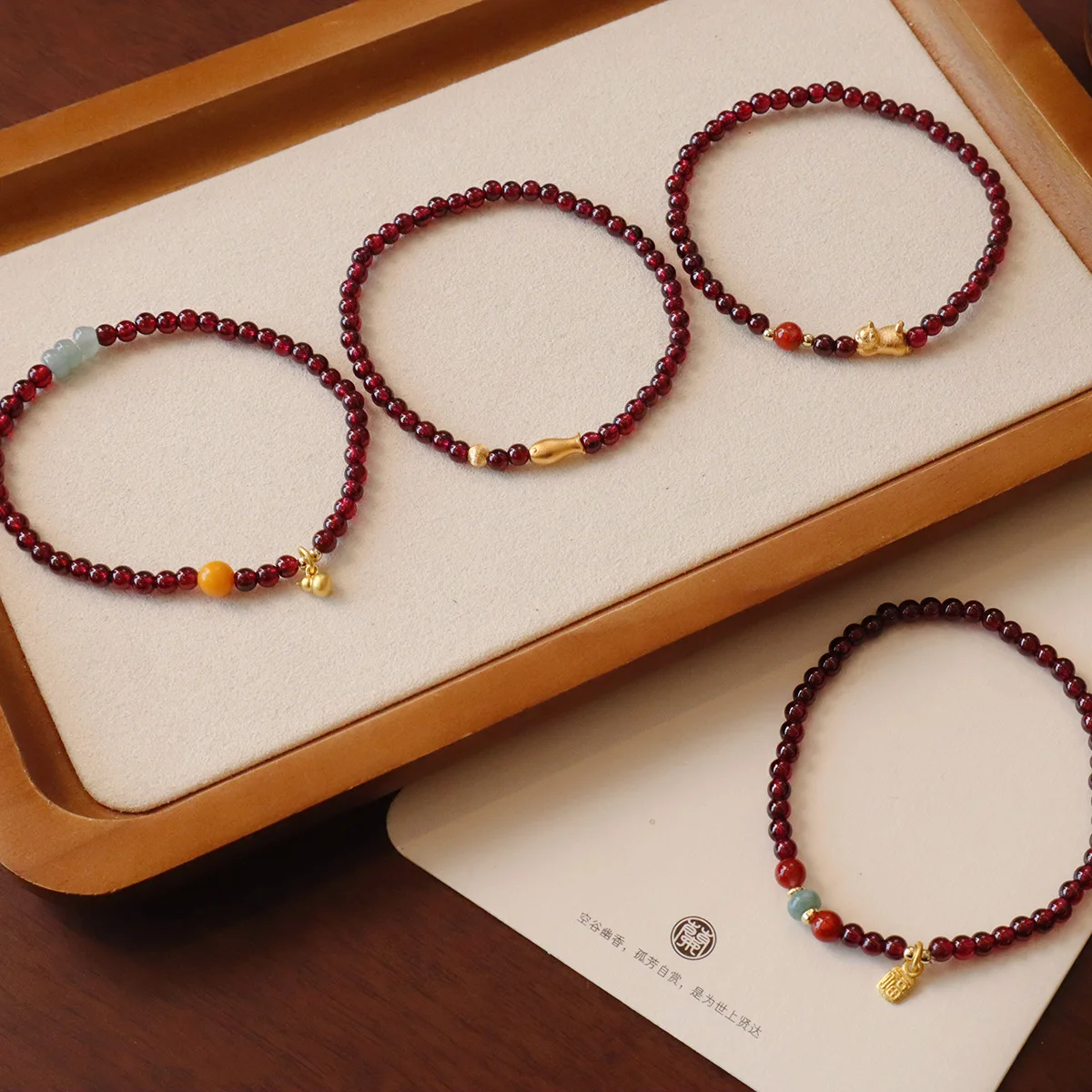 Genuine 3MM Garnet Bracelet with Aqua Jade & Agate, Gold Plated Stackable Beaded Bracelets for Women, Healing Crystal Gift 1420