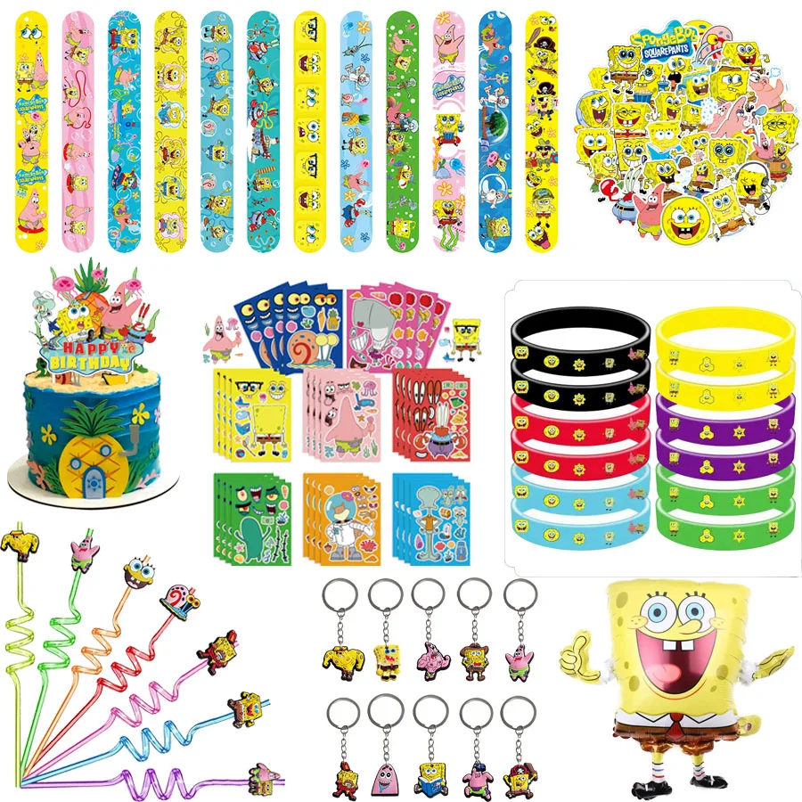 Губка Боб, сувениры на день рождения, подарки, многоразовые соломинки, брелки, воздушные шары, игрушки, детские сувениры, украшения, рождественские товары