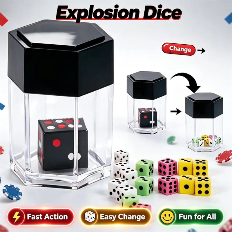 Explosion Dice Magic Trick, Big Dice Turn Into Small Colorful Dice Magic Prop Prank Toy Party Stage Performance Novelty Gift Toy