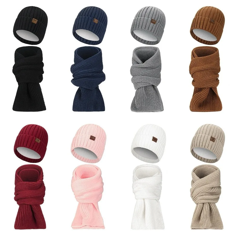 Conjunto de 2 uds. De gorro tejido a prueba de viento a la moda, bufanda de felpa gruesa, gorro para hombre, bufanda cálida suave Simple para exteriores