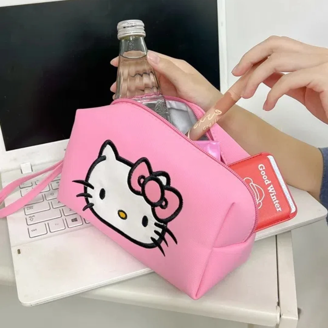 New Hello Kitty Embroidered Handheld Zipper Makeup Bag, Toilet Bag, Office Commuter Storage Bag, Cute Melody Kuromi Gifts