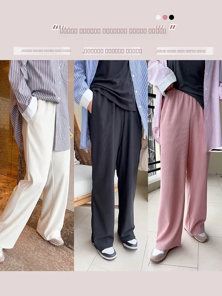 

Vogana Original Wide Leg Pants Women's Loose Fit Drapey Comfortable plus Size Straight Cut Trousers Autumn Summer Elastic Waist