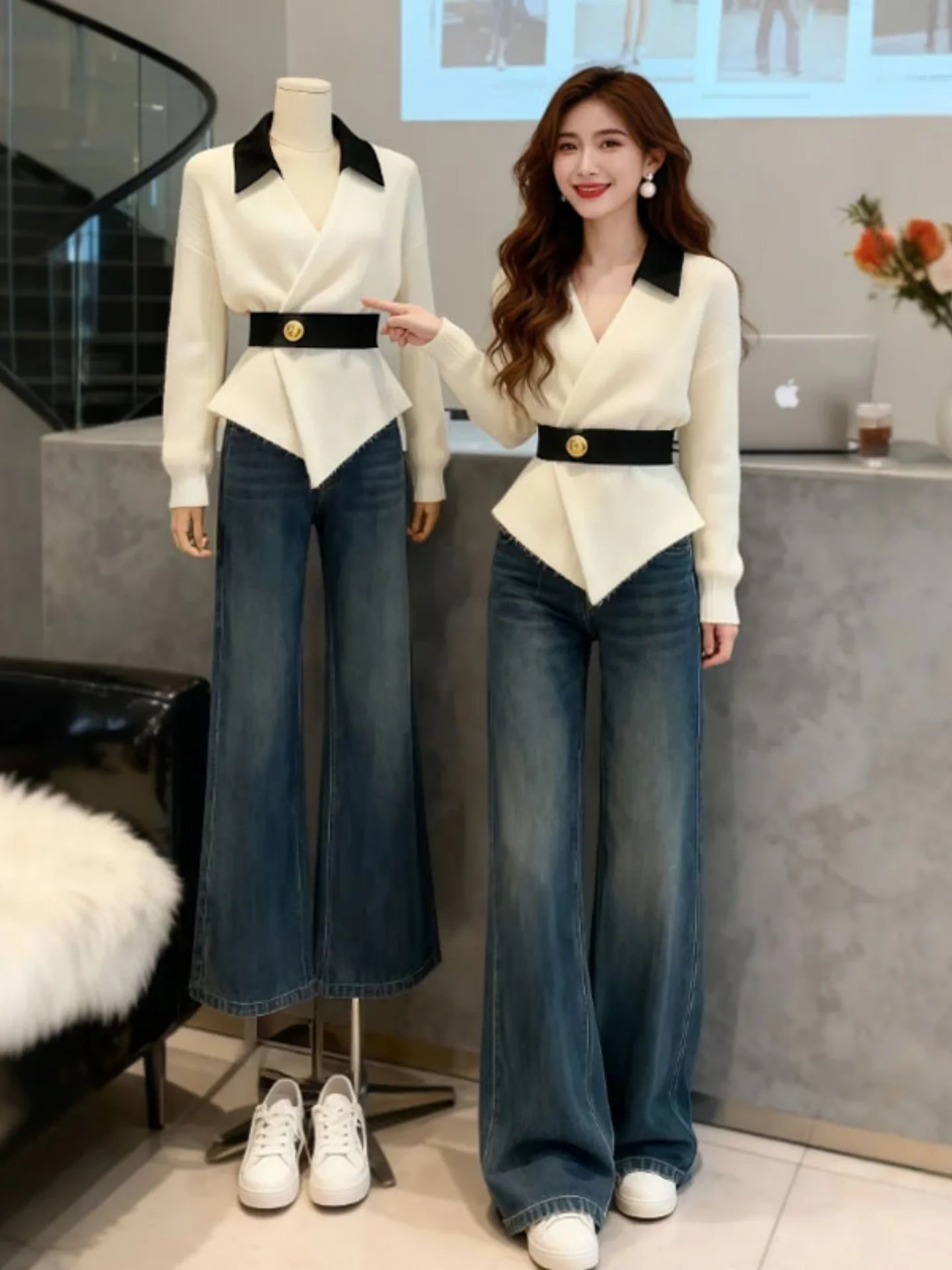 

Корейский вязаный кардиган в стиле SLE: модный, уникальный, элегантный свитер, повседневный, приталенный, с длинными рукавами, с воротником, женский топ