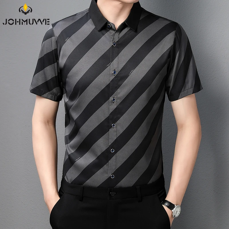 New Men's Casual Printed Short Sleeved Lapel Shirt for Summer Fashion Comfort No Ironing Wrinkle Resistant Top