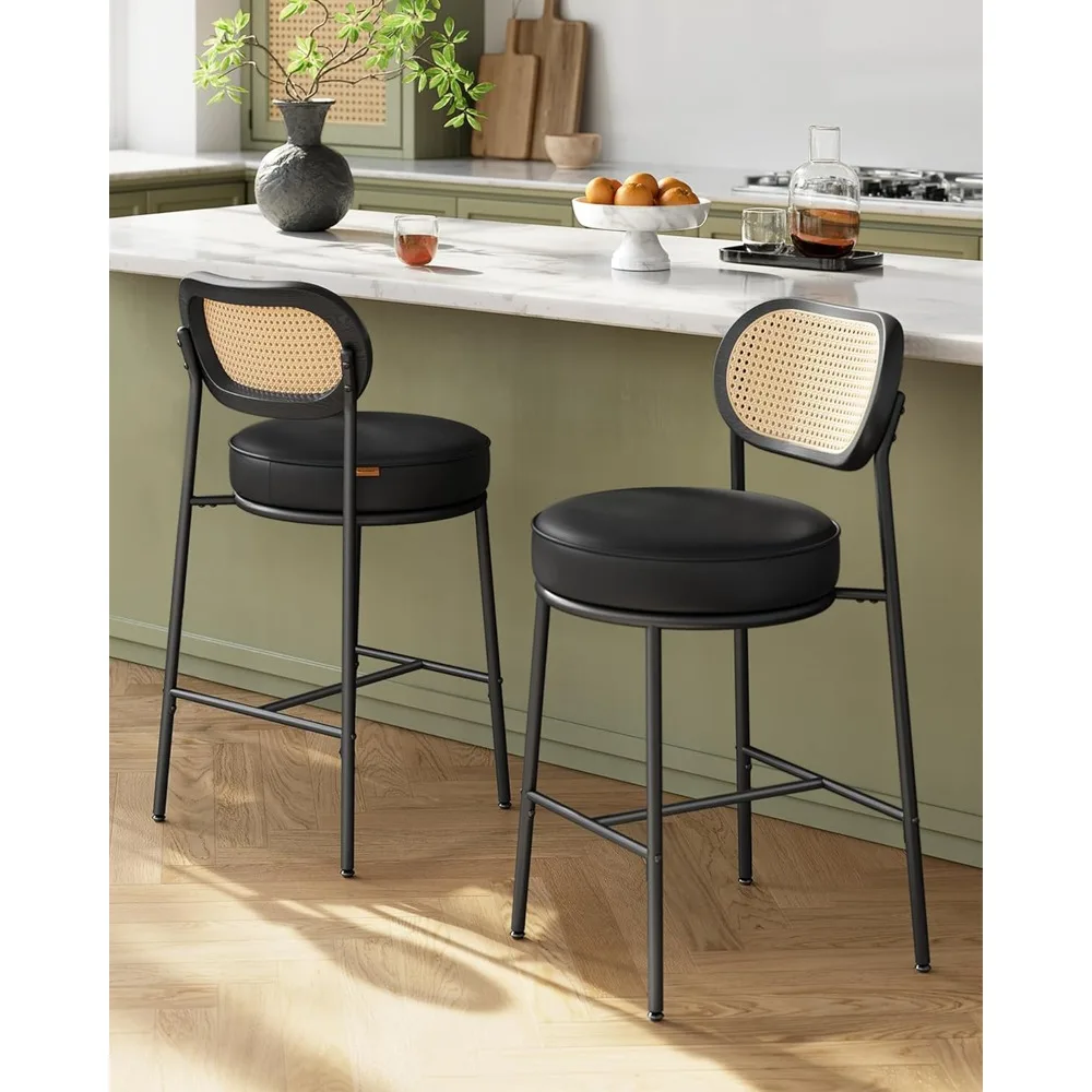 

Bar Stools Set of 2, Counter Height Bar Stool with PE Rattan Back, Synthetic Leather Upholstered Stools for Kitchen Isla