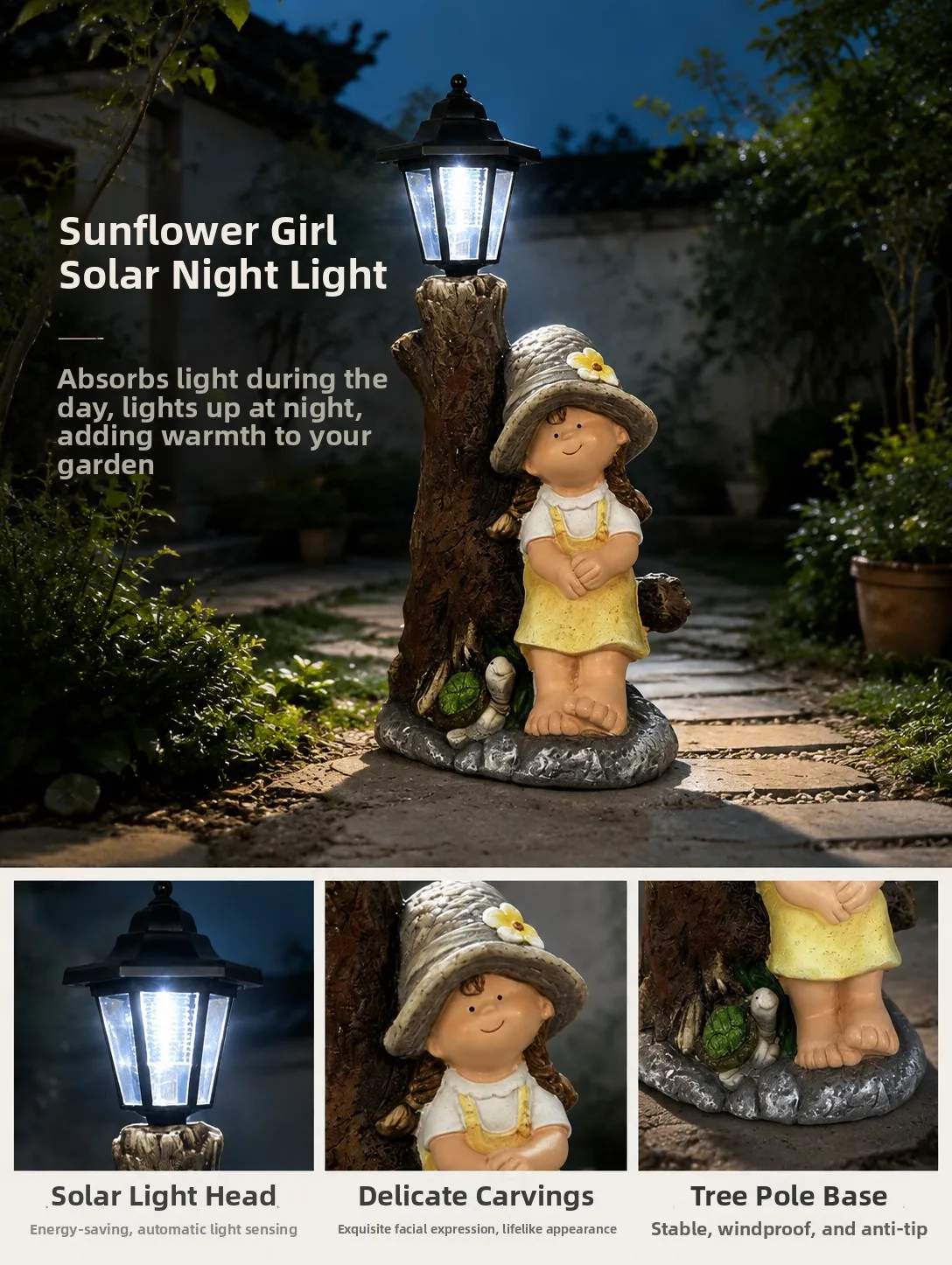 Healing Solar Girl Log Lamp Outdoor Courtyard Garden Cute Decorative Ornaments French Country Style Balcony Lighting Accessories - view 3