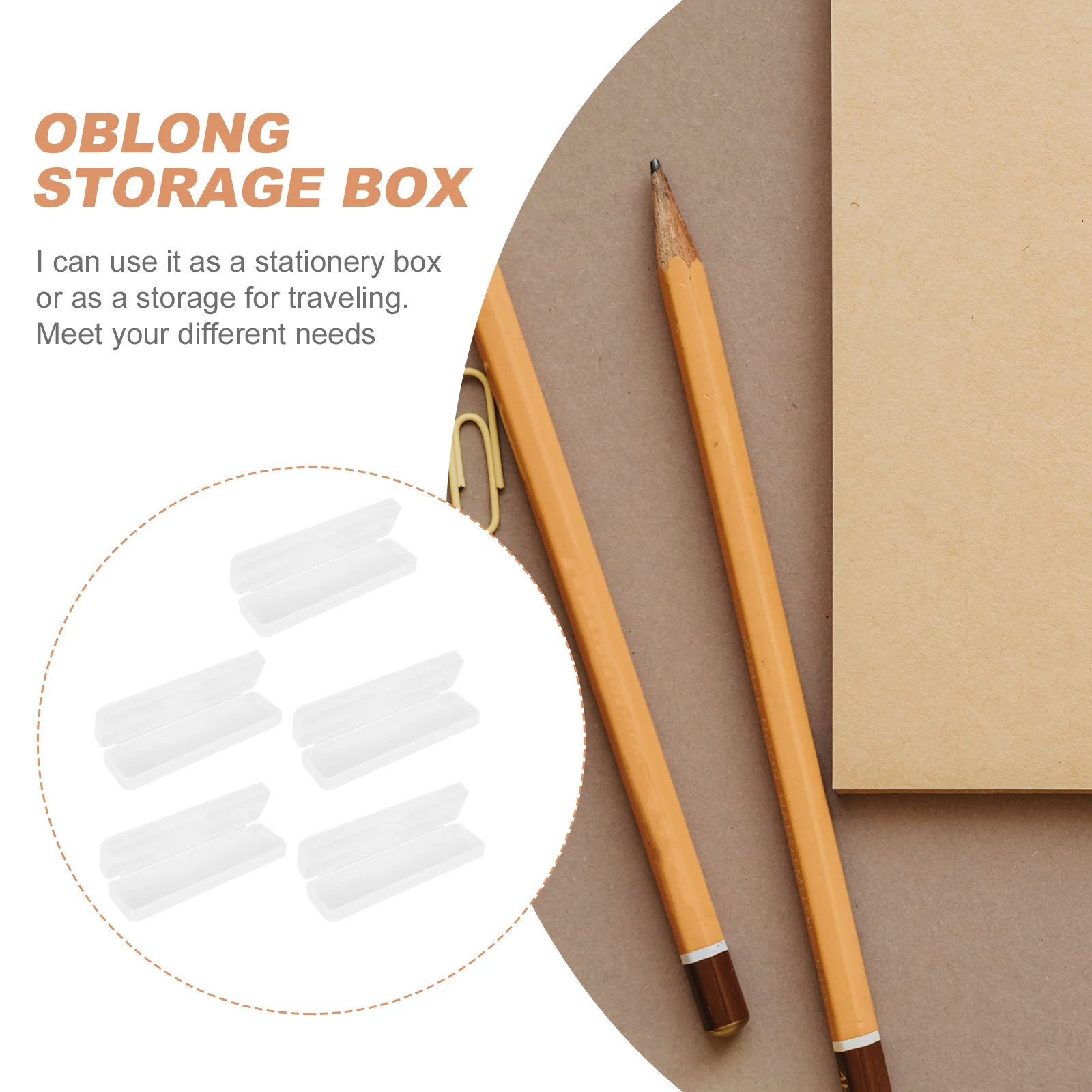 

5pcs Plastic Pencil Case Stationery Box Holder Container Storage Transparent Oblong Design Durable Sturdy Dustproof Anti Loss