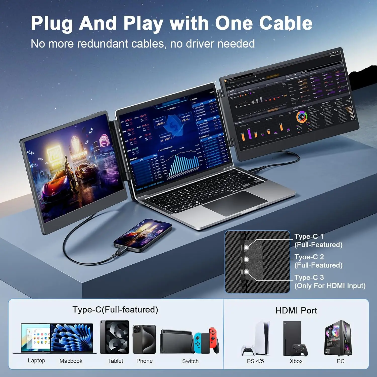 Factory Direct Compatible with Windows  1920*1080 Three Screen Tri 14