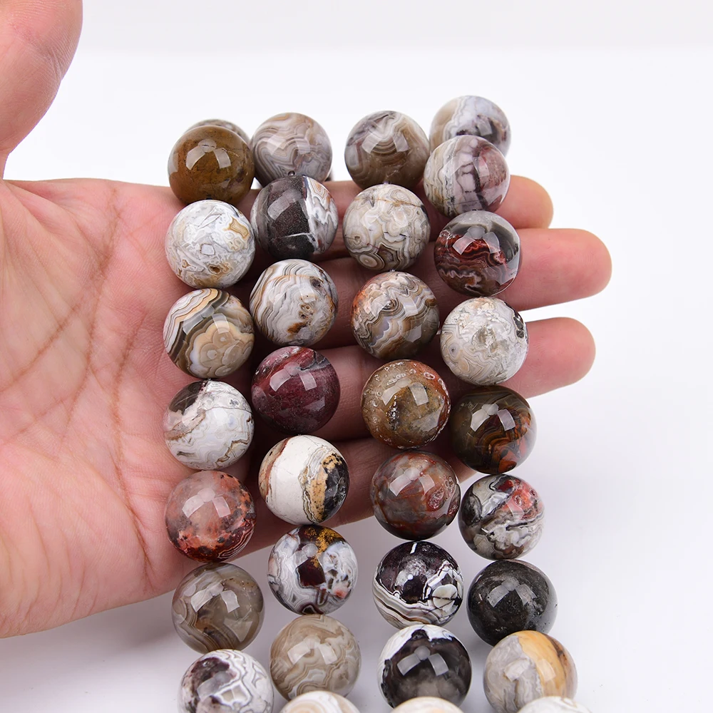 APDGG Big 18mm Natural Mix Color Mexican Lace Agate Vein Chalcedony Smooth Round Loose Beads 15.2'' Strand Jewelry Making DIY