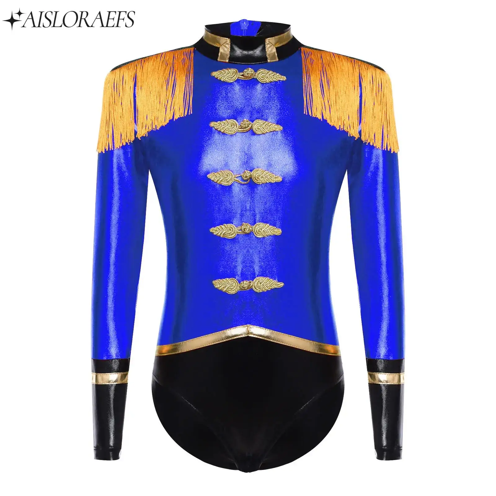 

Girls Halloween Circus Dress-up Bodysuit Long Sleeve Tassel Epaulets Leotard Jumpsuit Ringmaster Cosplay Masquerade Costume