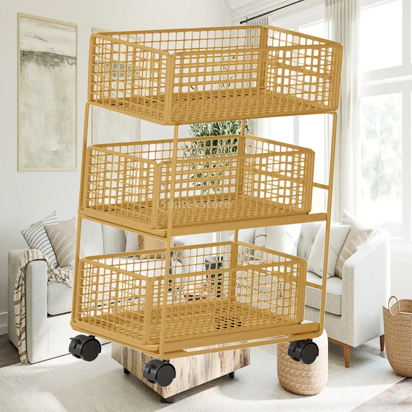Under Desk Cart Space Saving Multifunctional Mobile Shelf with Caster Wheels for Apartment Living Room Office Home Kitchen