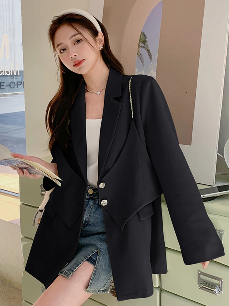 LANMREM Personalized Balzer For Women Notched Single Breasted Solid Color Casual Coats Female Autumn 2024 New Clothing 2Z2651