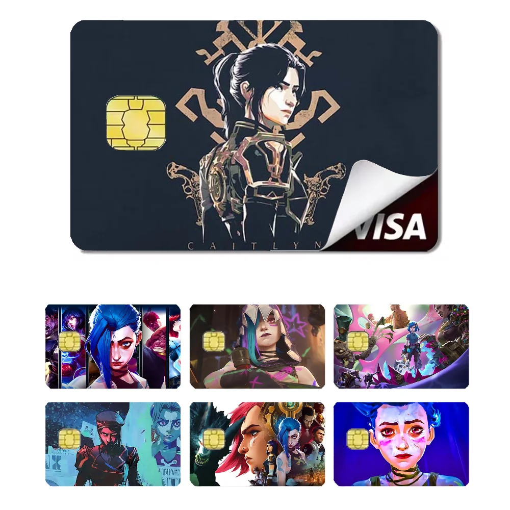 J-Jinx A-Arcane 2 Caitlyn Stickers Credit Card Visa Stickers Debit Bank Charge Card Bus Metro Waterproof Decal Decoration