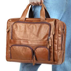 17 inch men's laptop bag business retro multifunctional official document bag top layer cowhide male crossbody bag work bag
