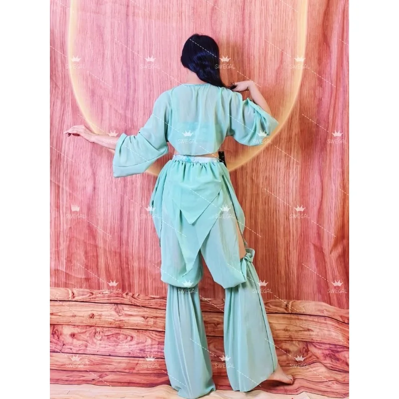 مخصص swegal 4 قطع ملابس الرقص الشرقي ممارسة الرقص الشرقي زي الشيفون فانوس السراويل الشرق الأوسط زي المياه الخضراء