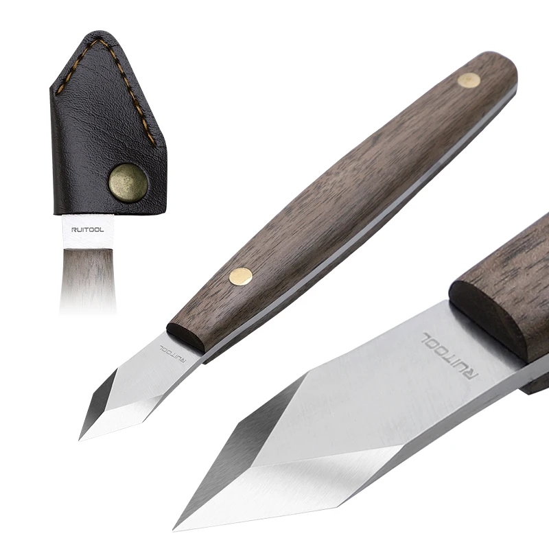1pc Marking Knife Steel Blade Double Bevel Striking Knife Wooden Handle with protective sheath for Marking and Carving tools
