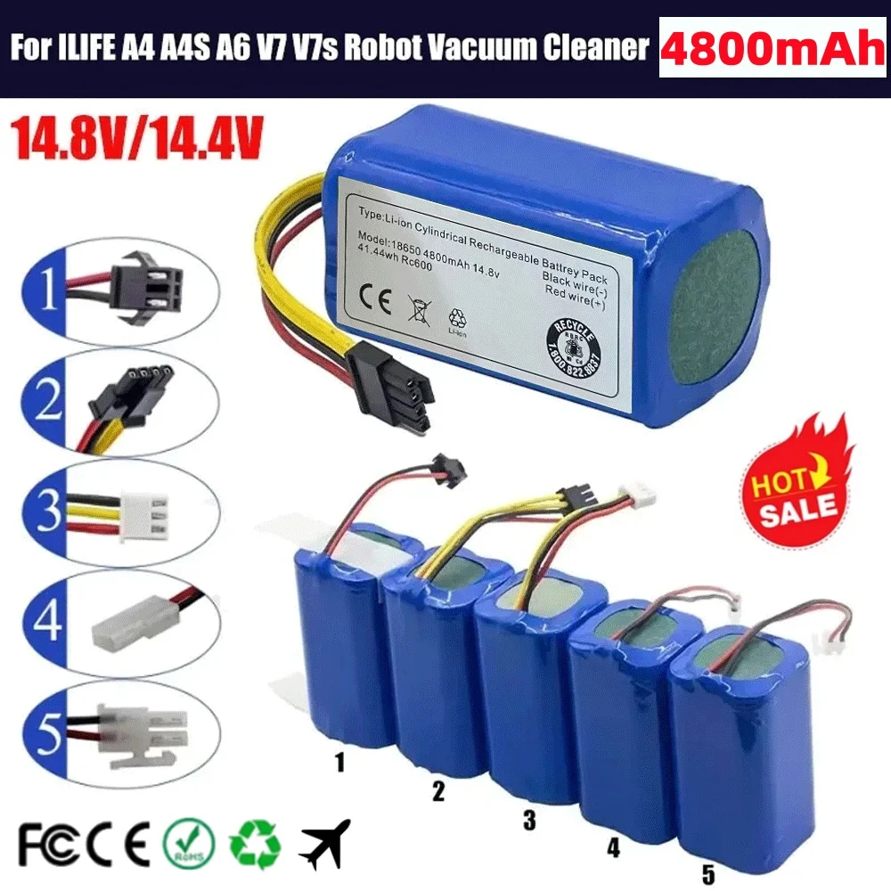 

14.8V/14.4V 4S1P 18650 4800mAh Vacuum Cleaner Battery for Panasonic/ILIFE/FLYCO/Eufy/POLARIS/RoboVac/Deebot /Conga Excellence