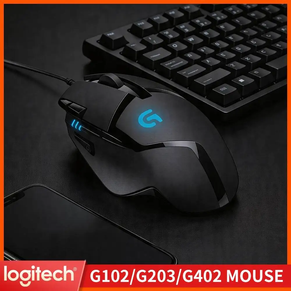 Professional Logitech G402 Gaming Mouse Fusion Engine Tech 20M Clicks Anti-Slip for Competitive Strategy Game Play