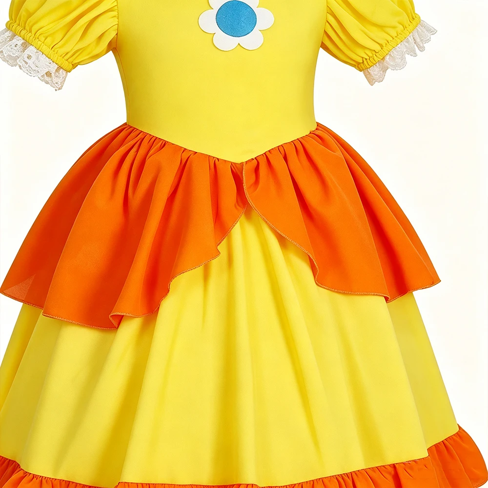 Daisy Kostüm Mädchen Gelbes Mehrlagiges Tüllkleid Kinder Halloween Karneval Geburtstagsfeier Prinzessinnenkleid 3 4 5 6 7 8 Jahre – Detail 6