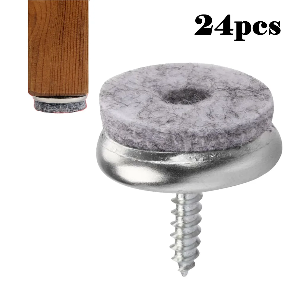 24Pcs 18mm Furniture Felt Pads Slider Glide Pad For Furniture Feet Chair Leg Floor Protectors Screw Installation Reduce Noise