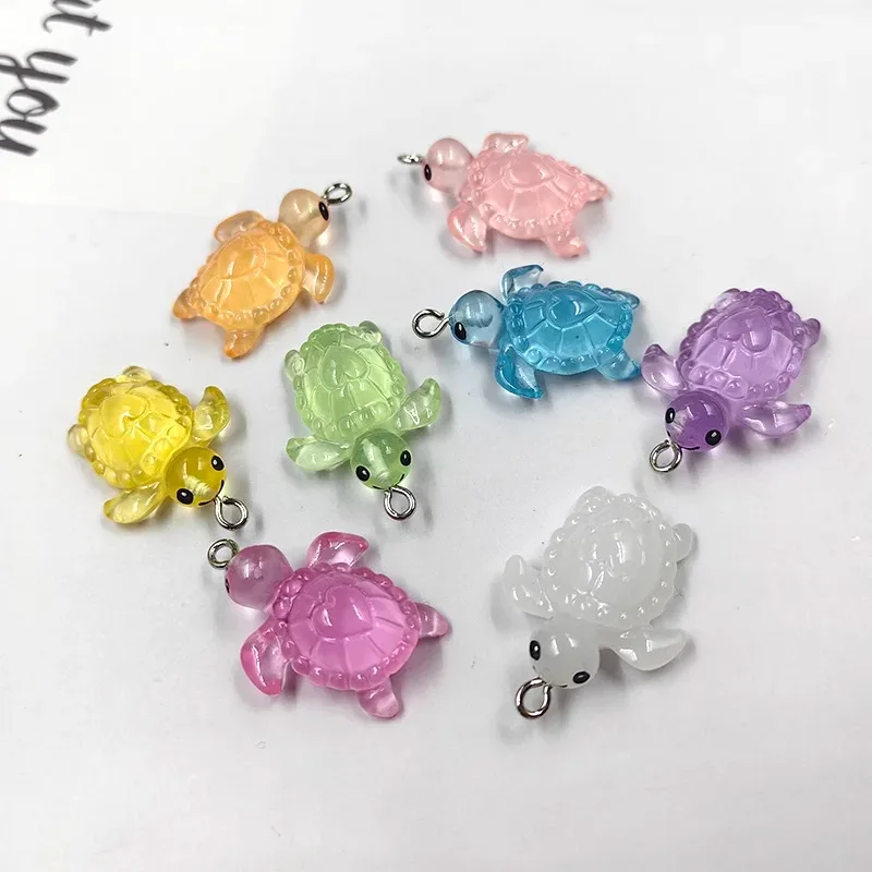 10 قطعة جميلة واضحة الفلورسنت السلاحف السحر لصنع المجوهرات الراتنج السلاحف البحرية الحيوانات قلادة سوار ذاتي الصنع المفاتيح