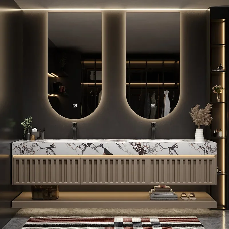 

Modern light luxury bathroom cabinet toilet rock slab washstand