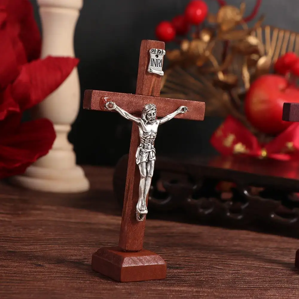 With Stand Wood Crucifix Catholic Prayer Catholic Jesus Cross Wooden Religious Charm Vintage Religious Decoration