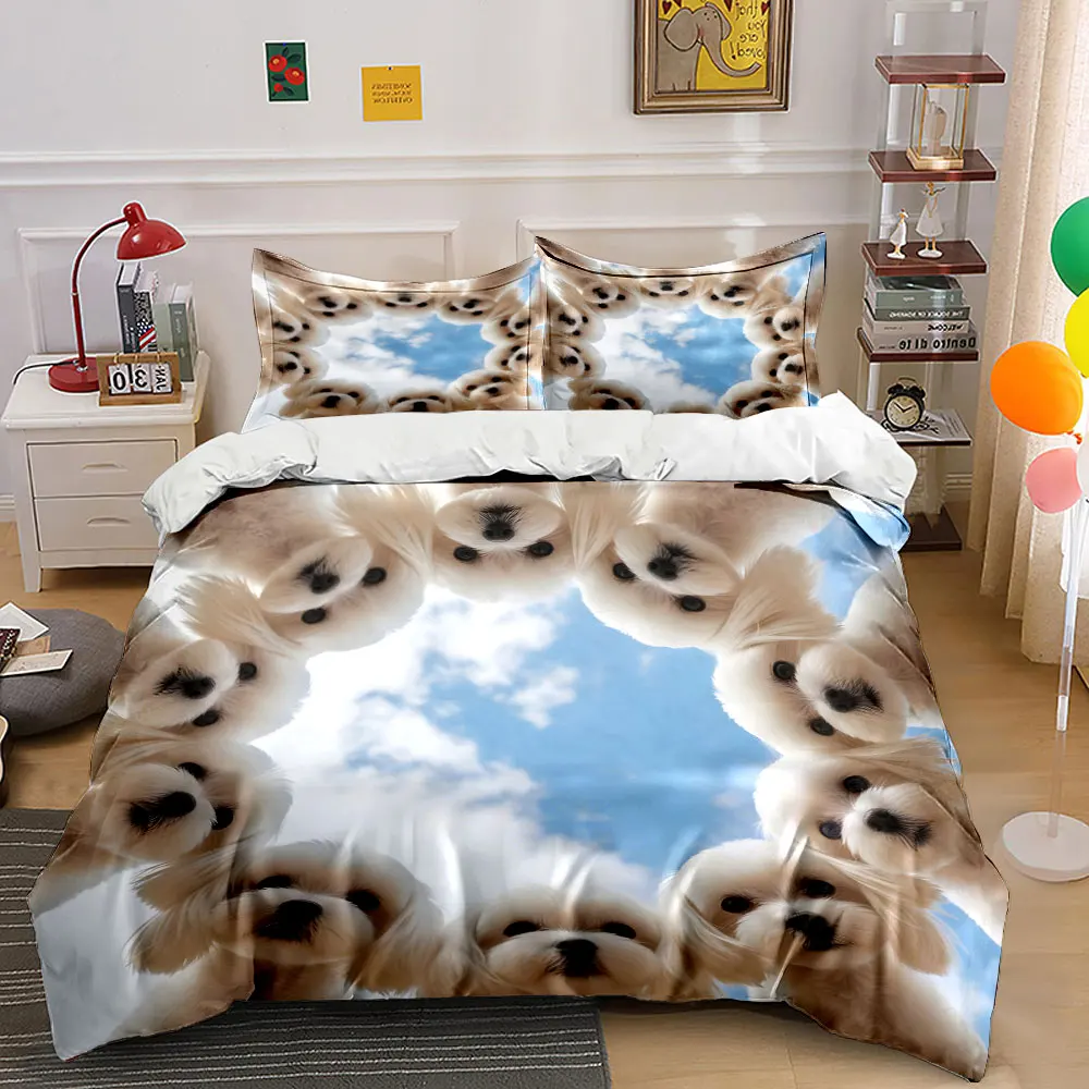 A group of puppies formed a circle Printed Duvet Cover Set1 Duvet Cover+2 Pillowcase Multi Size Bedroom Bedding Decor