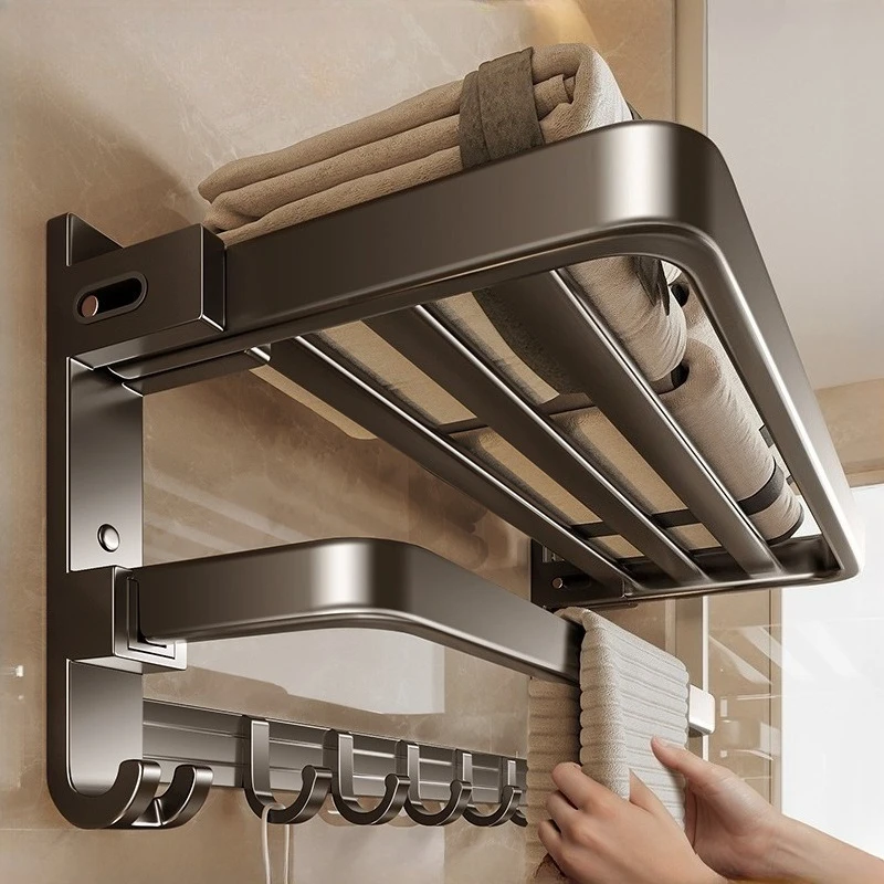 

Foldable Towel Rack Aluminum No Punching Towel Bars Toilet Bathroom Towels Racks Household Minimalist Luxury Multi Size Shelf