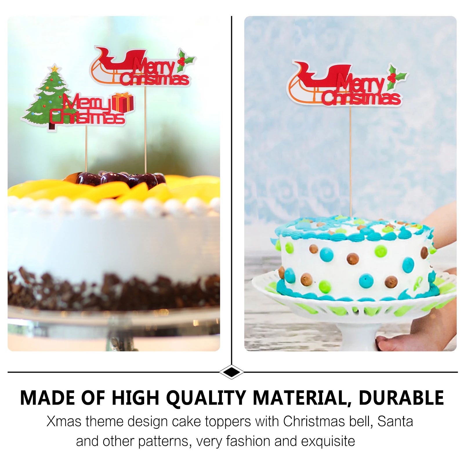 

12 Pcs Christmas Decorations Sleigh Bell Plugin Cake Top Hat Dessert Topper Decorative Santa Toppers Xmas