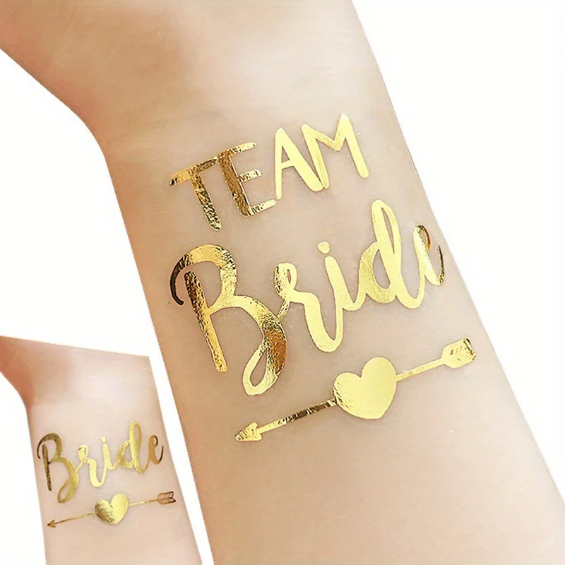 12pcs Combination Golden Team Bride Tattoo Sticker Bride To Be Bachelorette Party Hen Party Bridal Shower Wedding Party Decor