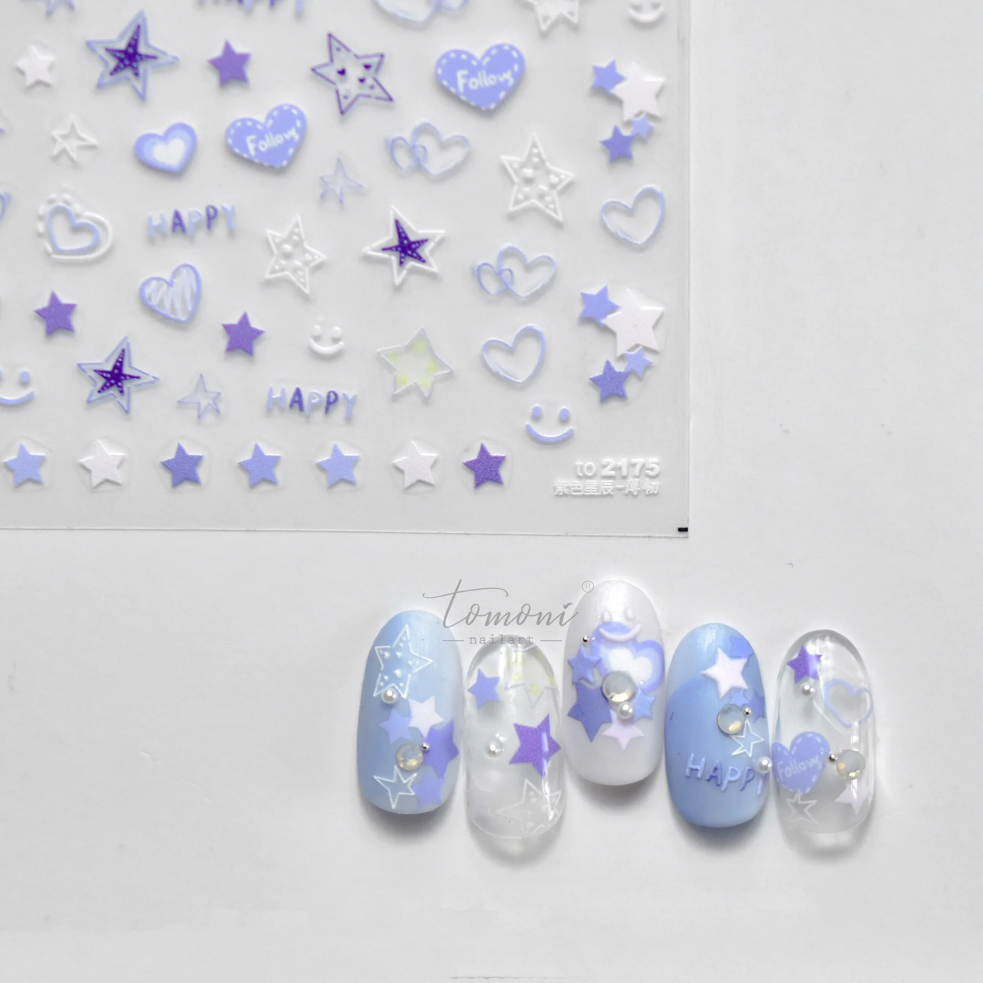 Lindo azul púrpura estrella amor corazón Nail Art pegatina calcomanías arte Idea sueño decoración accesorios T-2150