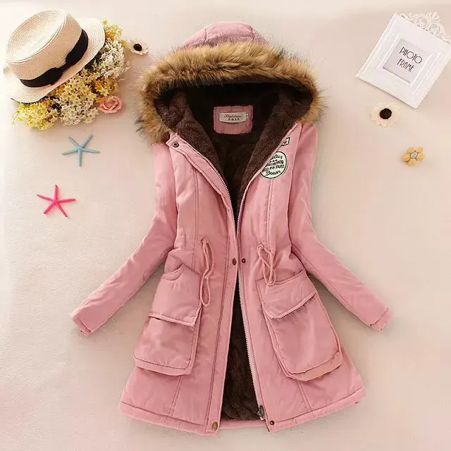 Chaqueta de algodón para mujer, Abrigo ajustado informal acolchado, Parkas con capucha bordadas, abrigo cálido acolchado, Parkas de moda 2024