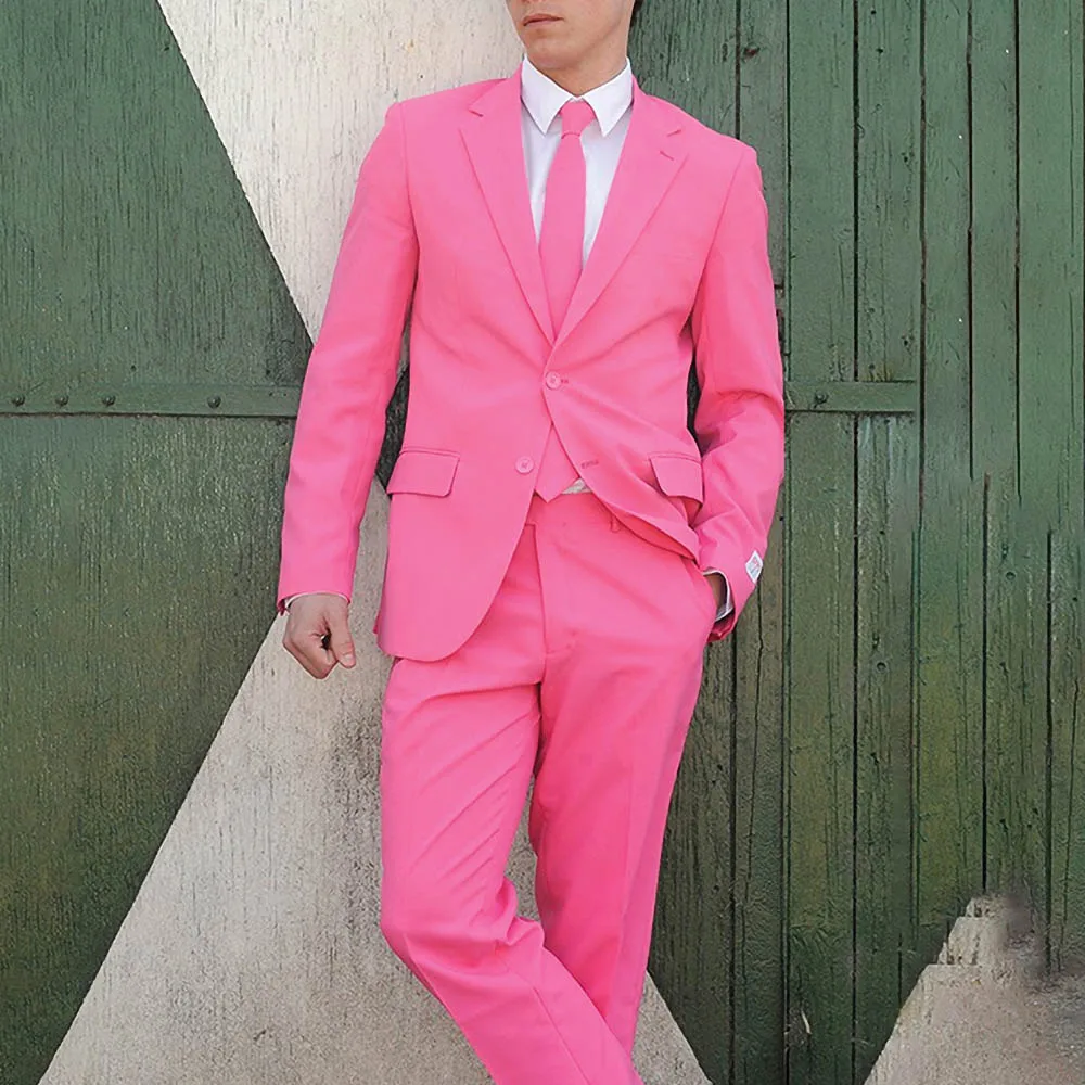 

Summer Male Suit Pink Fashion Notch Lapel Blazer with Pants Casual Formal Wedding Tuxedo Chic Suits for Men Slim Fit 2 Piece