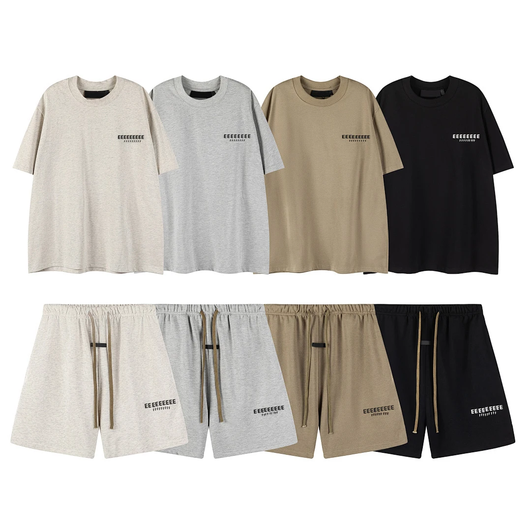 

PRC Trendy Brand Classic Rubberzied Logo T shirt Shorts Set High Quality Cotton Short Sleeve T shirts Drawstring Shorts Set