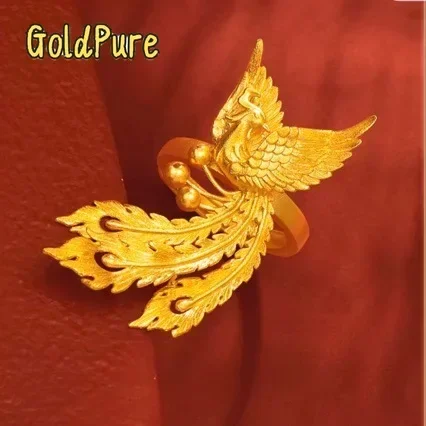 

Кольцо Goldpure Goldpure Women's с градиентным изображением Феникса из 24-каратного золота (AU999) | Градиентные матовые крылья с эффектом ковки и эмалевым покрытием на концах.