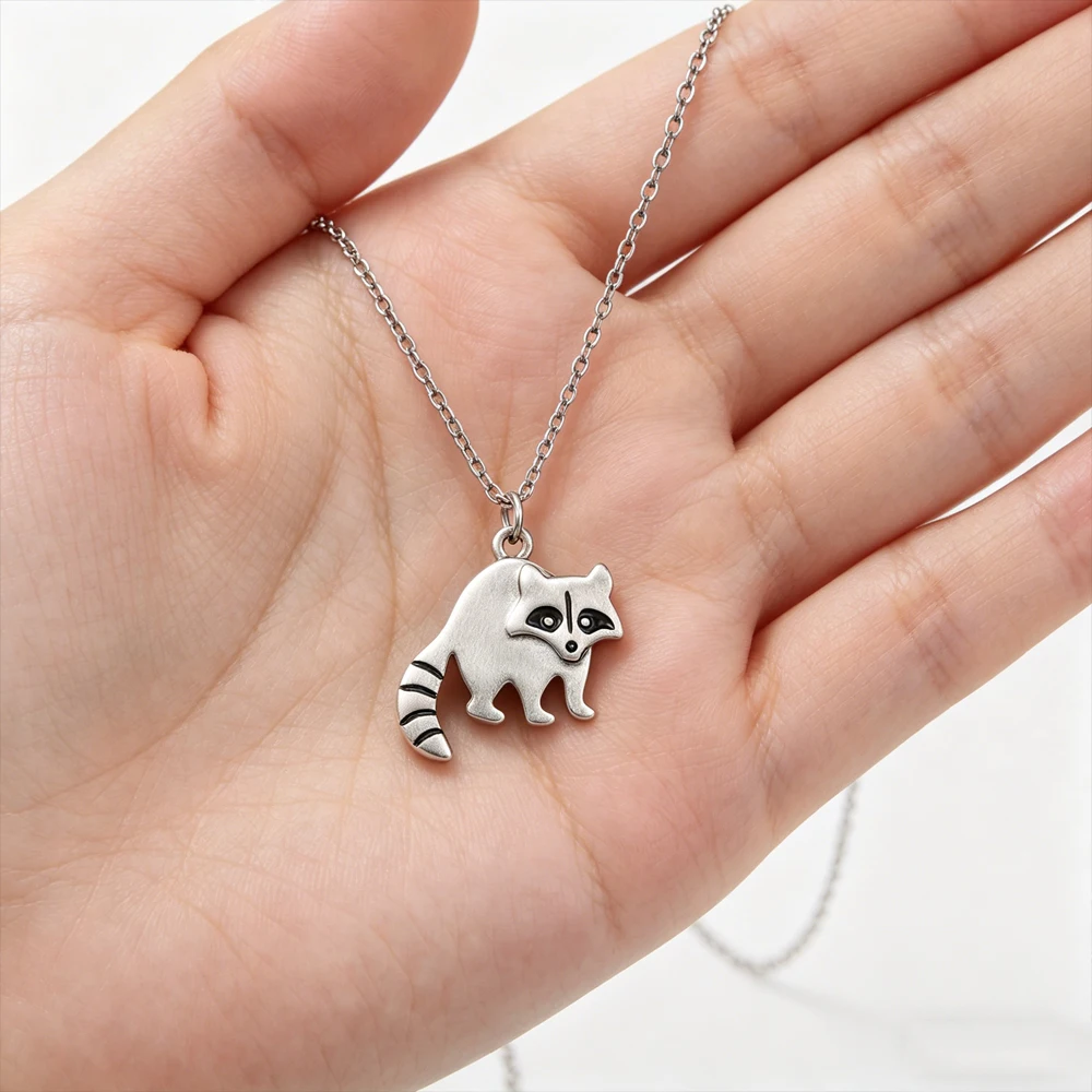 Cute Raccoon Pendant Necklace Silver Animal Shaped Necklace Women's Jewelry Simple Style Ideal Gift For Parties And Events