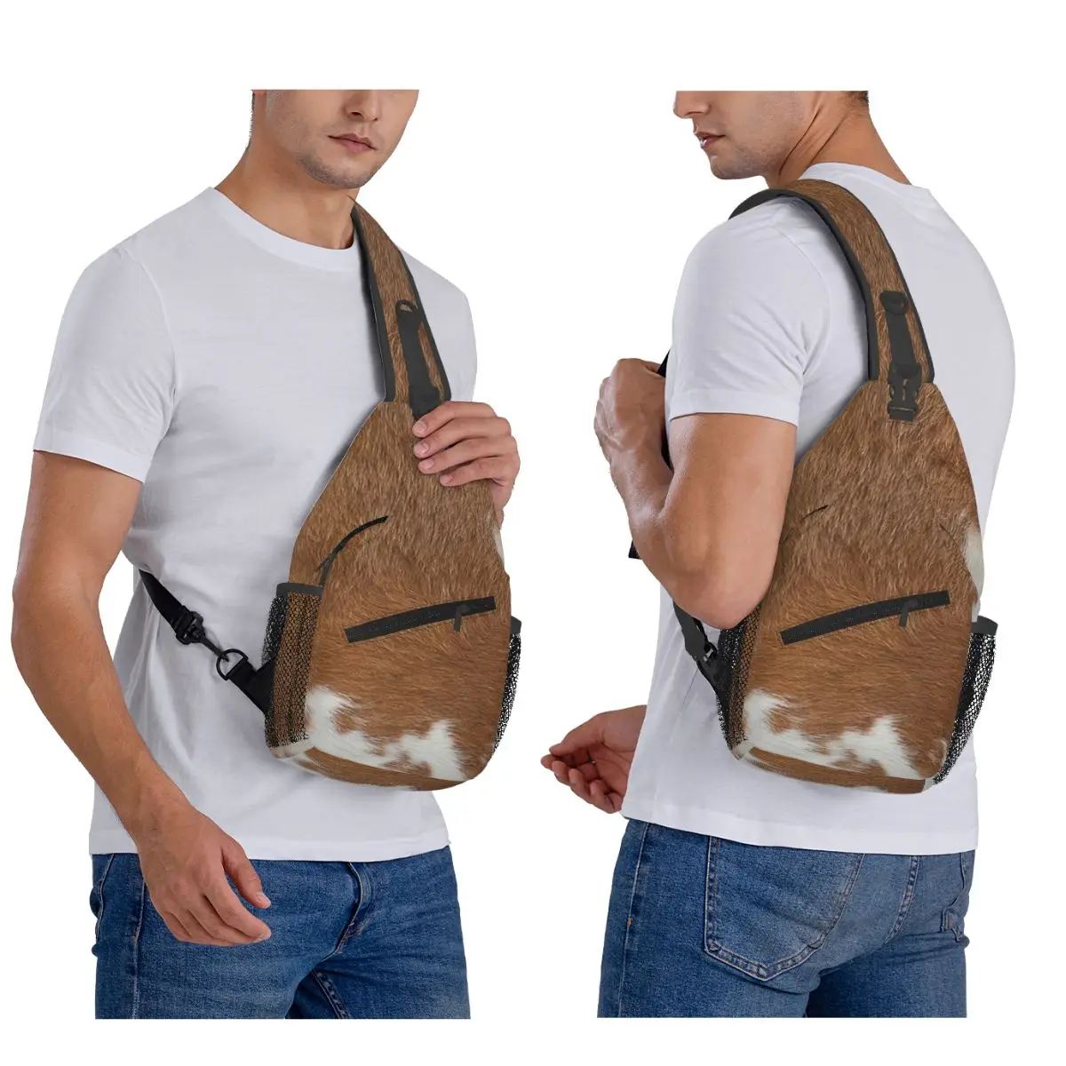 Stylish Cow Fur Cowhide Texture Cow Skin Print Pattern 10 Chest Bag Men Sling Crossbody Backpack Chest Bag Daypack Shoulder Bag
