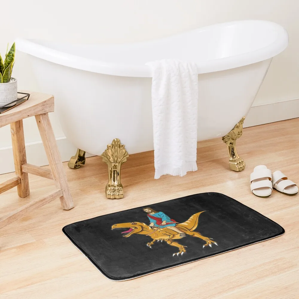 Funny Parody Jesus Riding Dinosaur Cute meme dino Bath Mat Anti-Slip Shower Wc Non-Slip Shower Carpet Rug Mat