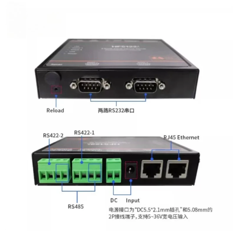 2-Port Industrial Serial Device Server RS232/422/485 to Ethernet/Wi-Fi Modbus