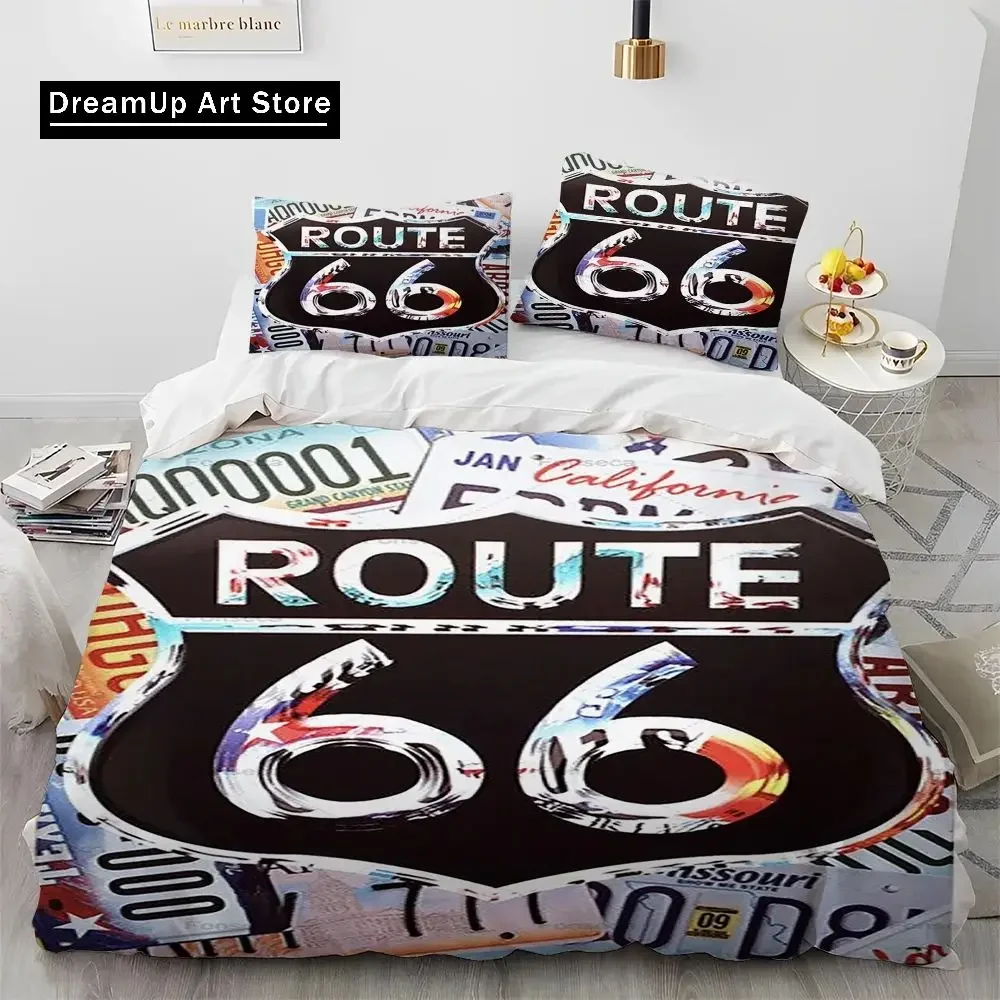 3D Print Historic Route 66,Mother Road Bedding Set Boys Girls Twin Queen Full Size Duvet Cover Pillowcase Bed Adult Bedroom