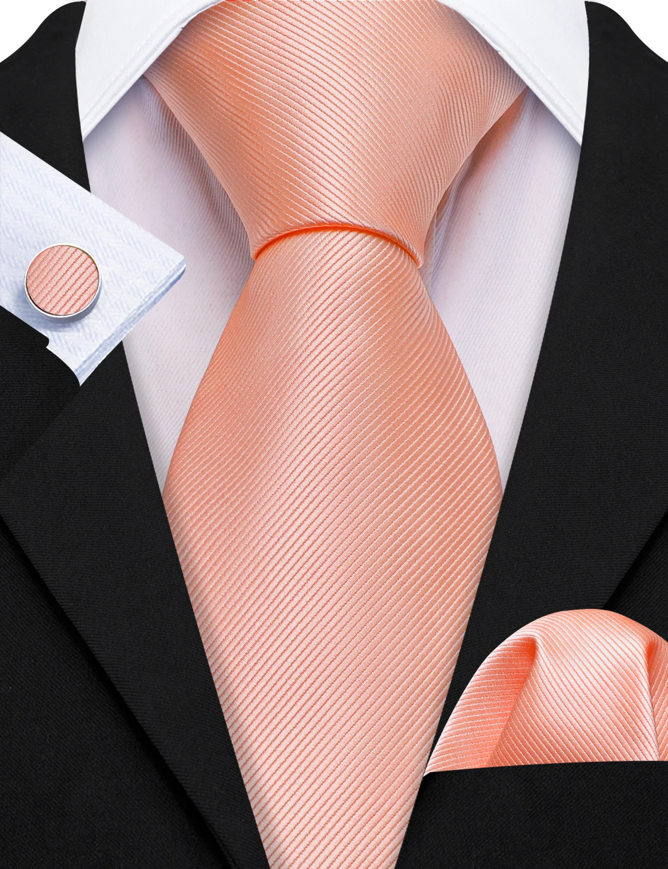 Exquisite Coral Pink Silk Ties For Men Luxury Brand Solid Necktie Sets Groom Wedding Business Party Gifts Barry.Wang LN-6483