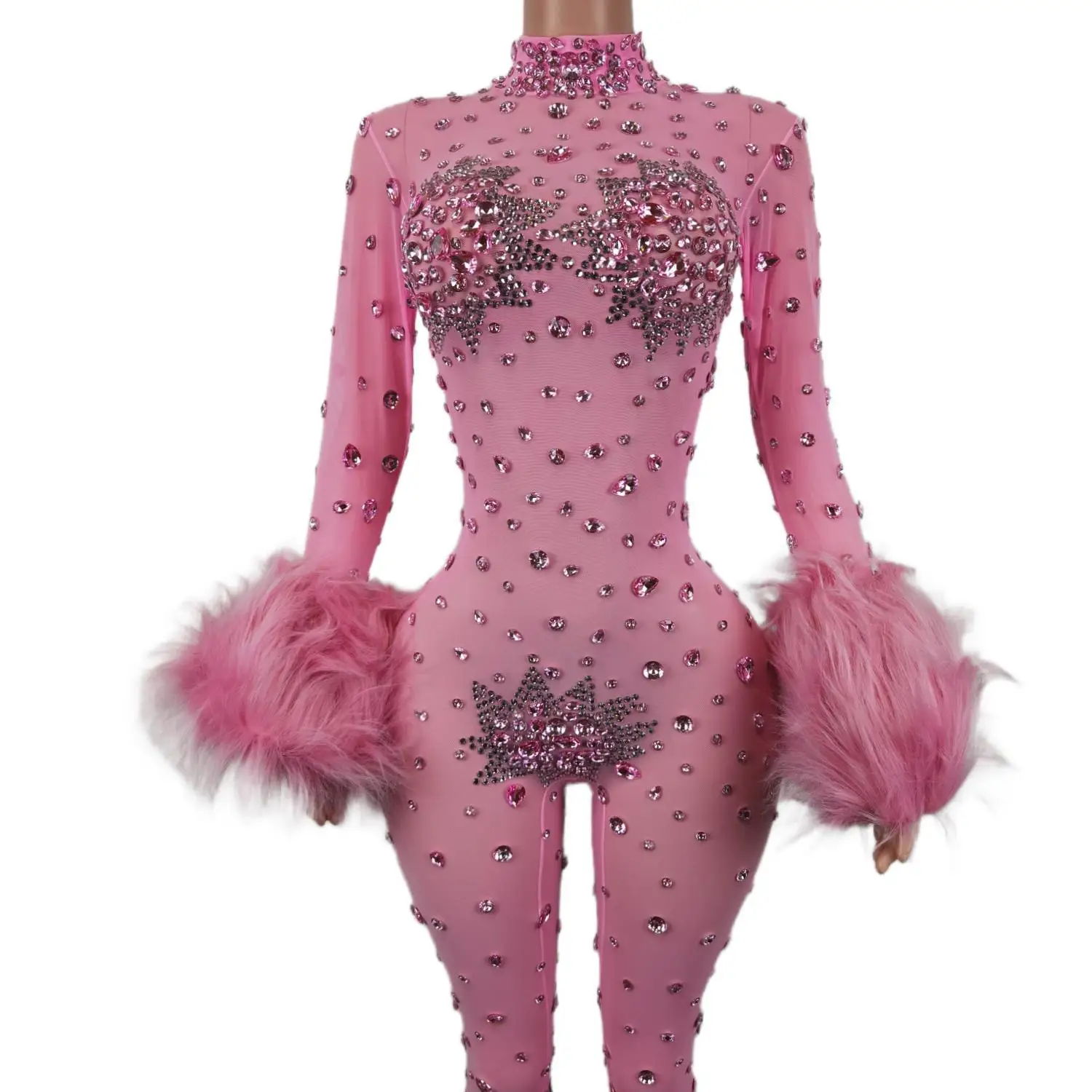 HpronosDesigne-Combinaison Transparente en Maille Rose Brillante, Tenue d'Anniversaire Sexy, Costume de Performance de Chanteur et Danseur, Vêtements de Scène, Guibin