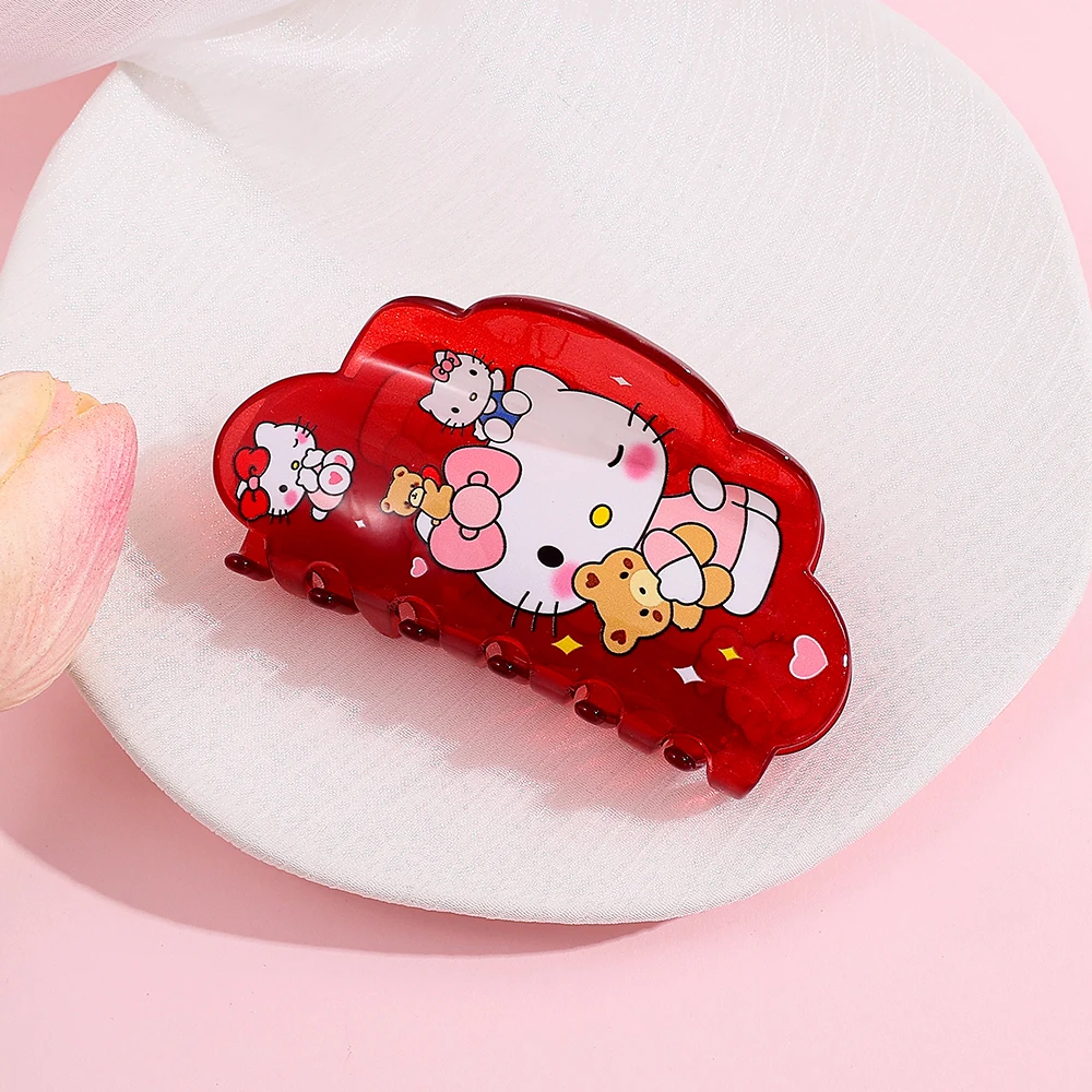 مخلب شعر هالو كيتي أحمر لطيف من سانريو، مخلب شعر متعدد الوظائف