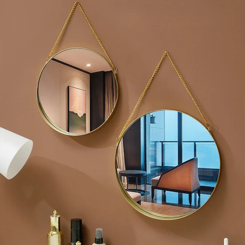 Creative Wall Mounted Decorative Mirrors Round Nordic Iron Bathroom Dressing Makeup Decorative Mirrors Simplicity Clearer