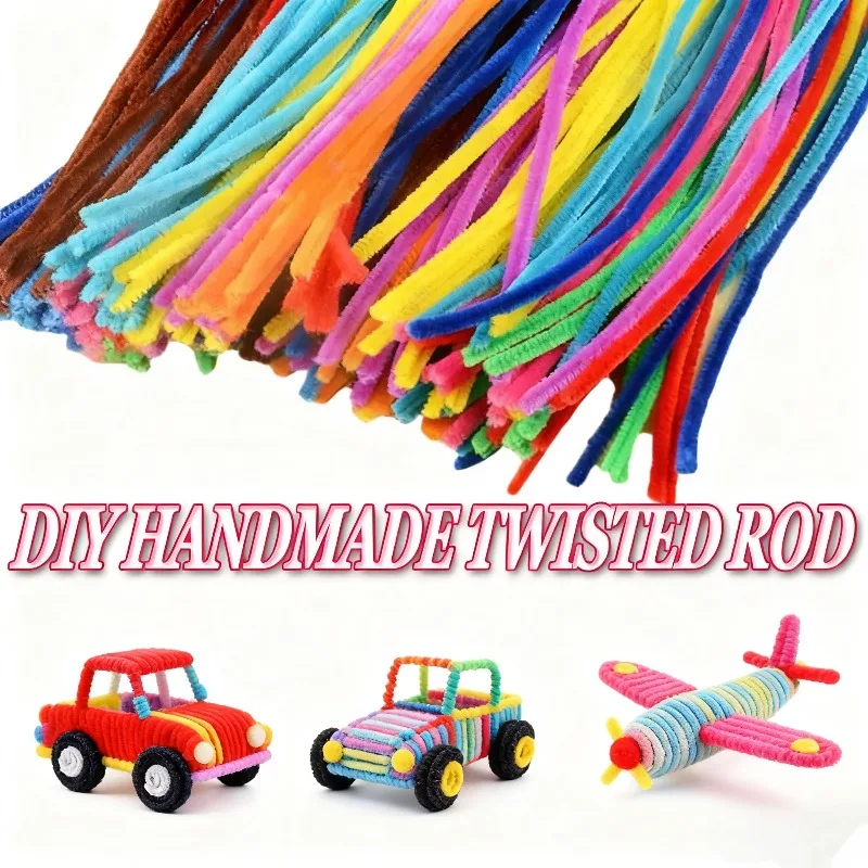 100PCS Bunte Chenille Stem Twisted Rod Wolle Wurzel Flauschigen Bar Eisen Draht DIY Handwerk Dekorationen Rohr Reiniger Plüsch