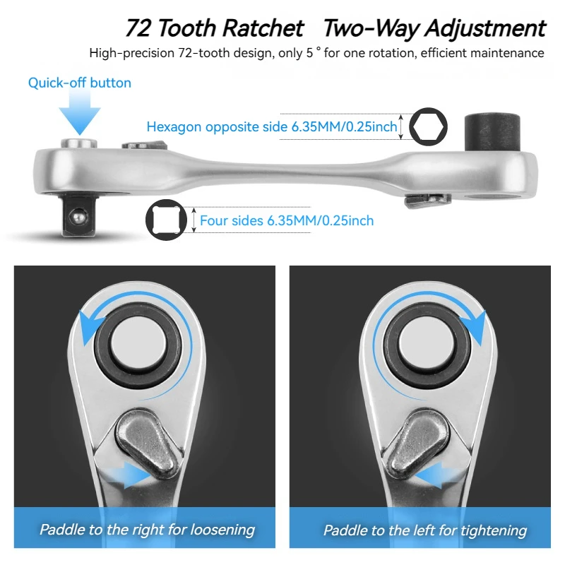 Socket ratchet wrench + screwdriver bit ratchet wrench 2-in-1, small size, suitable for narrow working environment hand tools